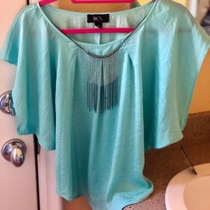 BCX Aqua Going Out Top with Two Tone Necklace